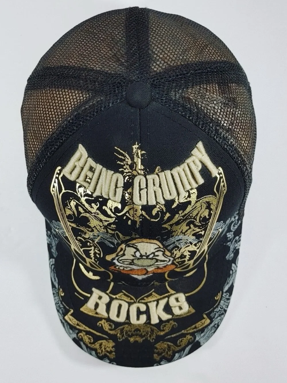 Disney Parks Grumpy Black Gold Baseball Cap Hat Trucker Being Grumpy Rocks